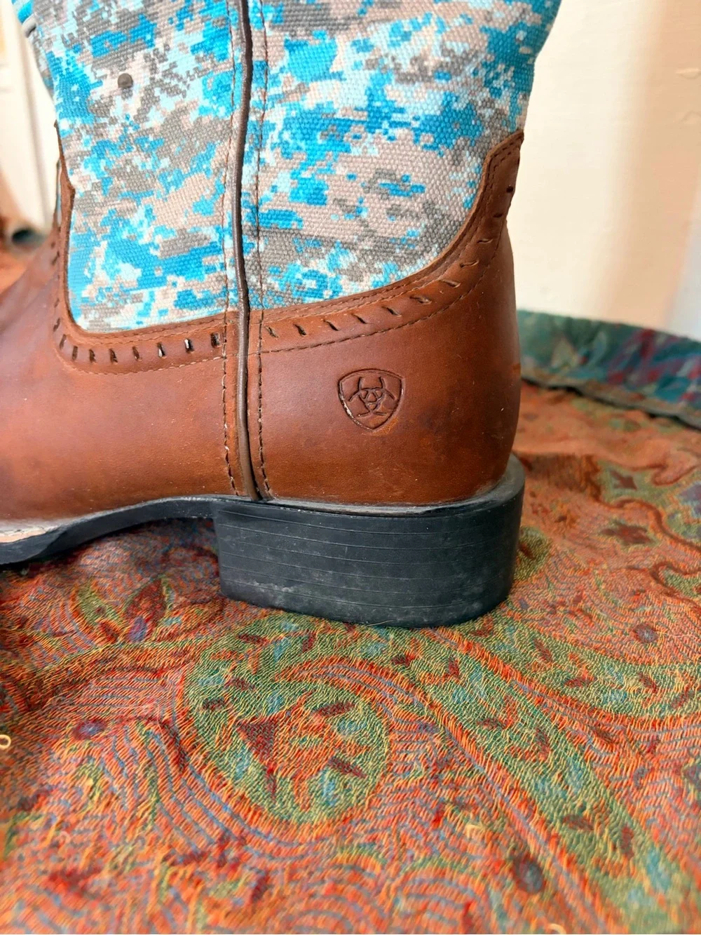 Ariat Turquoise Camo Leather Cowboy Boots - Picture 3 of 5
